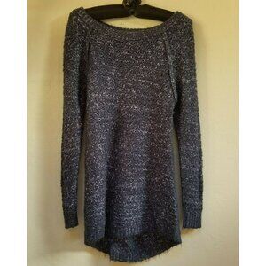 Frenchi Women Small Boat Neck Knitted Tunic Sweater Pullover Black Purple Casual